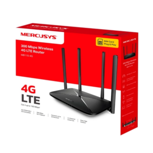Mercusys MB115-4G 300 Mbps Wireless N 4G LTE Router, 300 Mbps at 2.4 GHz, 4G Cat4 150/50 Mbps, 4x Fixed External Antennas, 3x 10/100 Mbps LAN Ports, 1x 10/100 Mbps WAN/LAN Port, MERCUSYS APP, Nano SIM Card Plug and Play, 3G/4G Router/Wi-Fi Mode