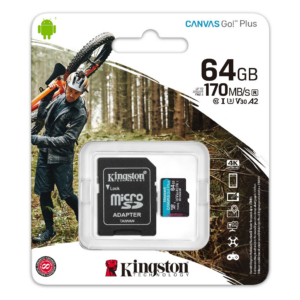 Kingston microSD 64GB CanvasGoPlus, Gen4 r/w:200MB/s/160MB/s,with adapter
SDCG4/64GB