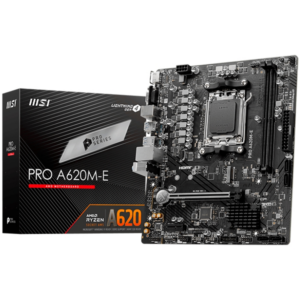 Matična ploča Matična Ploča AM5 MSI PRO A620M-E/  mATX, Socket AM5, Dual Channel DDR5 6800+MHz, 1x PCIe x16 slot, 1x M.2 slot, 1x HDMI, 1x VGA, 2x USB 3.2 Gen 1, 4x USB 2.0, 7.1 HD Audio, Realtek RTL8111H Gigabit LAN, 3Y