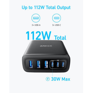 Anker Fast Charger (112W, 6 Ports, GaN) Black A2154G11